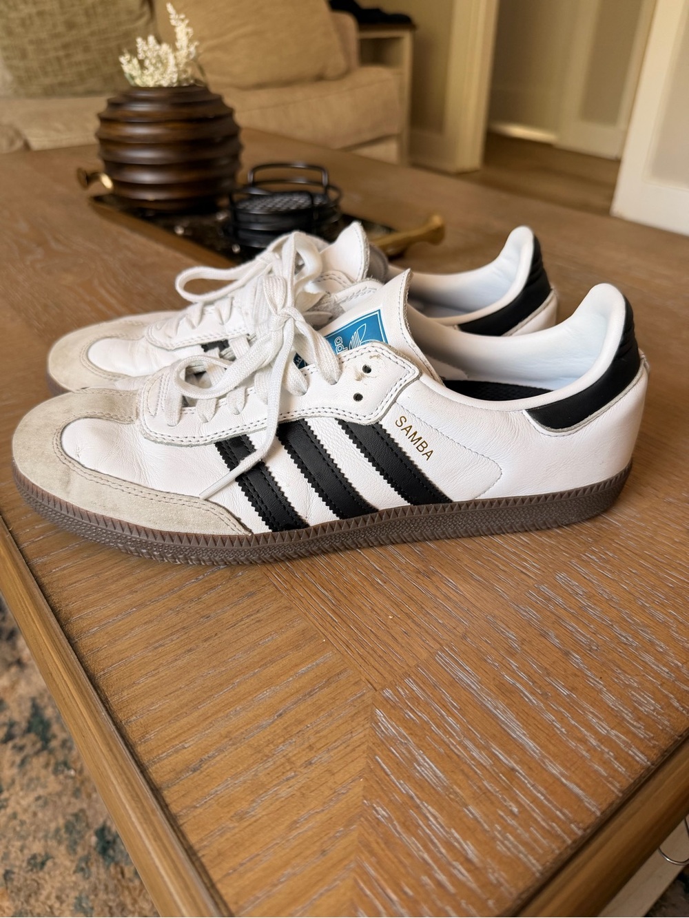 adidas Samba Men's Sneakers in White and Black with Brown Sole Size 9.5